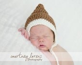 Newborn Baby Boy or Girl Pixie / Gnome Hat With Braided Ties Handmade Knit Crochet - MANY COLORS AVAILABLE - Photo Prop -