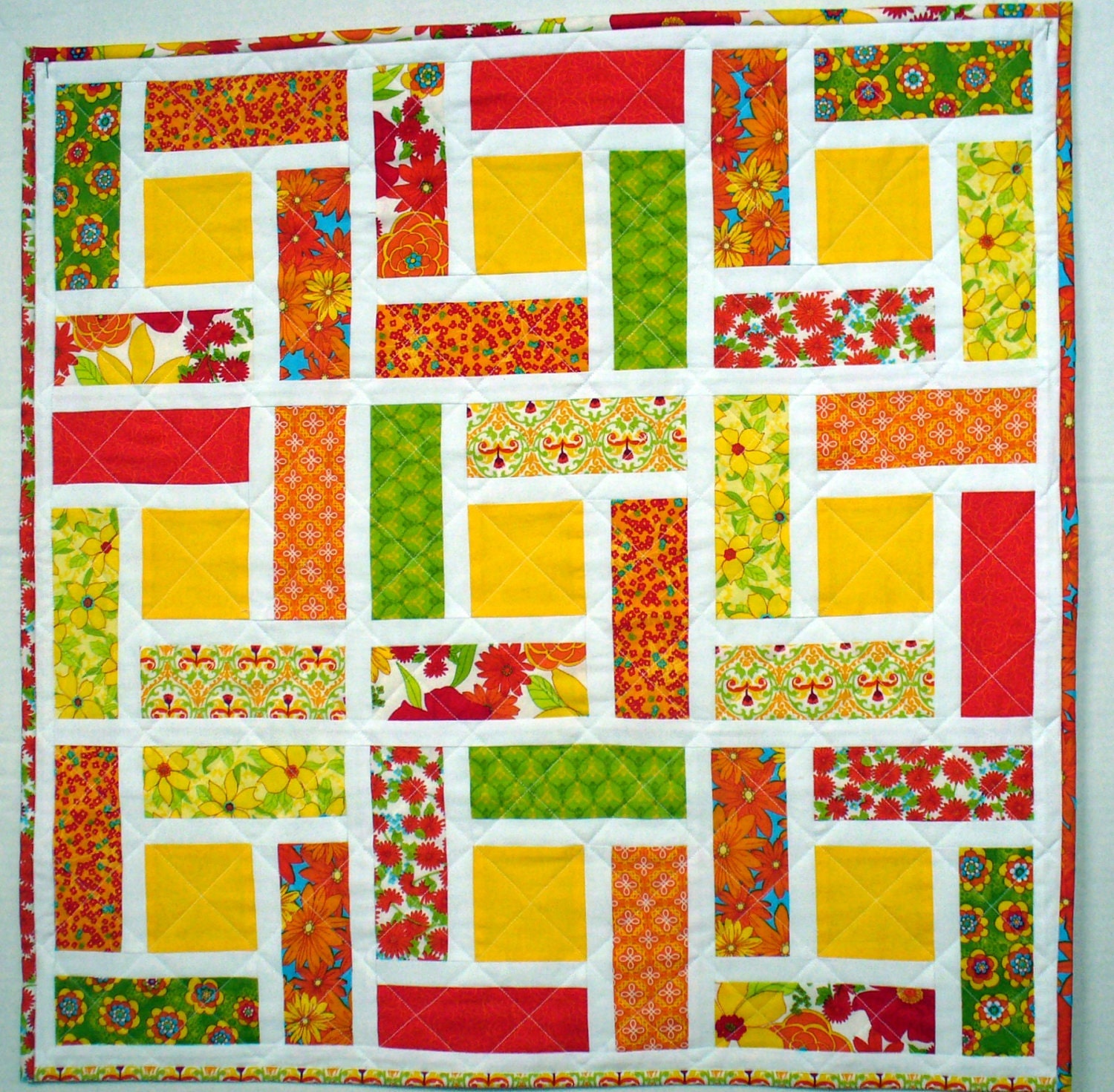 ON SALE -Patchwork Quilted Centerpiece Table Topper in bright spring/summer  colors