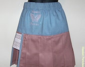 Flirty, sexy, sky blue & rose pink denim pleated, lingerie-lace, wide slit miniskirt by Hamlet Pericles