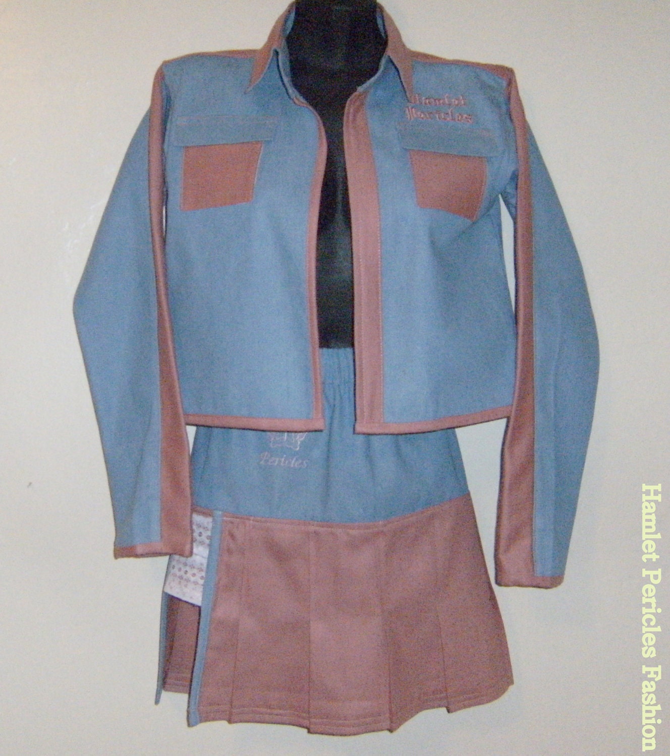 Sky blue-rose pink denim jacket by Hamlet Pericles