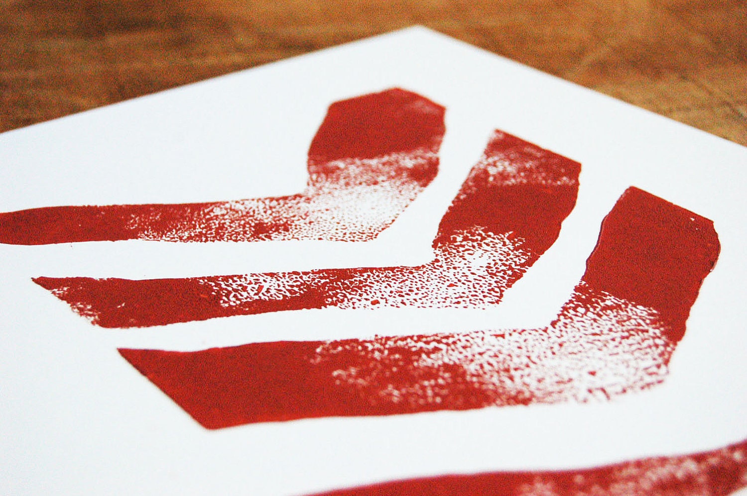 Linoleum Block Print - Red Chevron 8 x 10