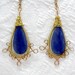 Wire wrapped Kyanite Long Dangle Earrings, Gold and Blue
