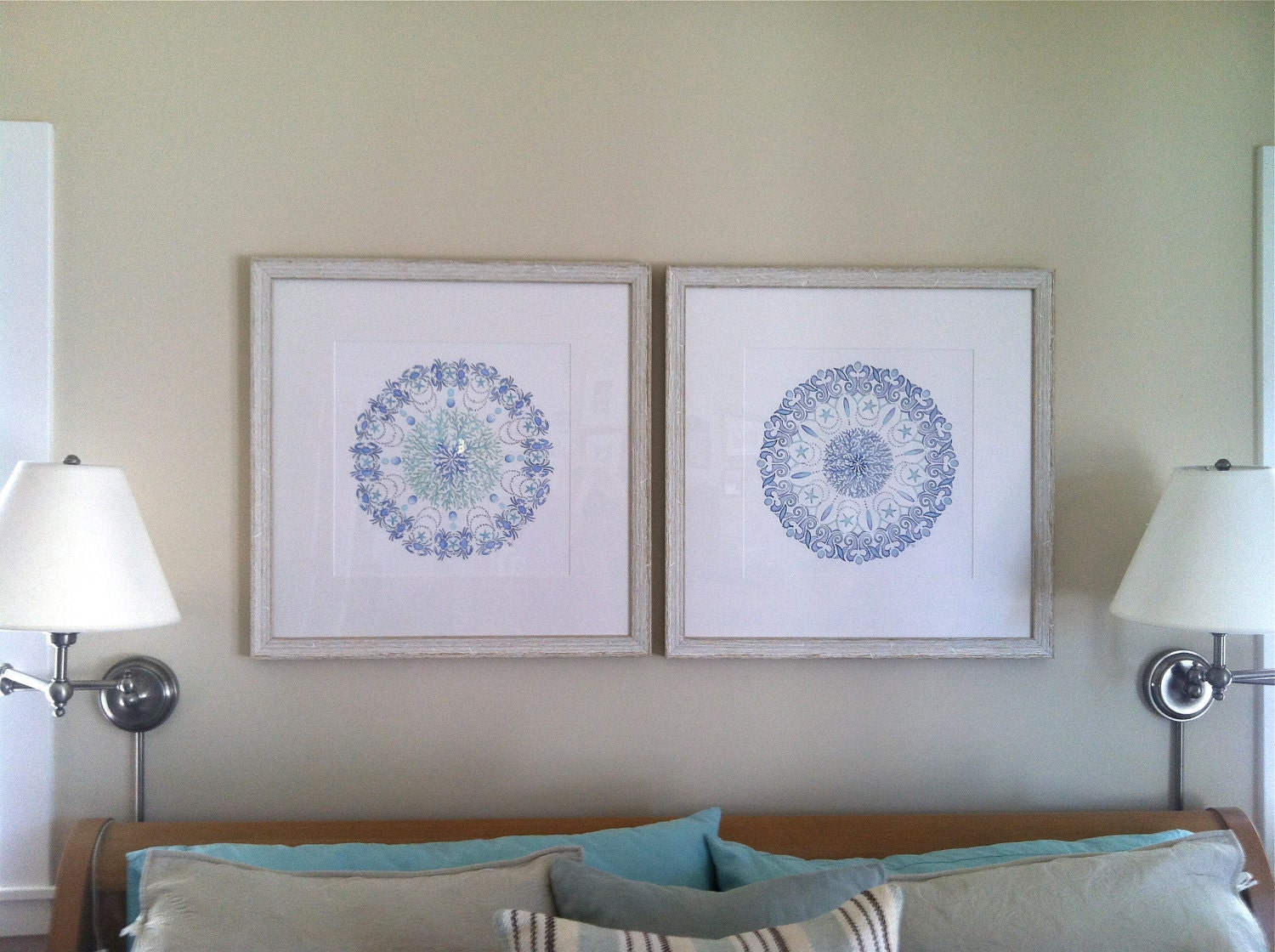 Aqua and Blue Crab watercolor mandala