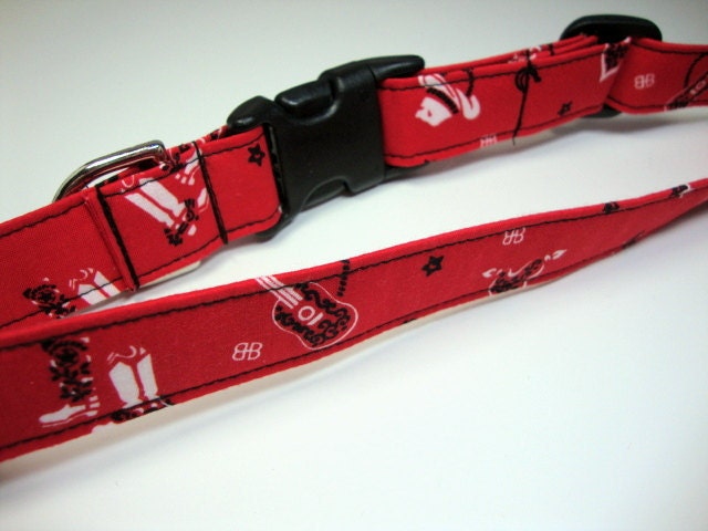 Old Cow Hand Red Cowboy Print Dog Collars Medium