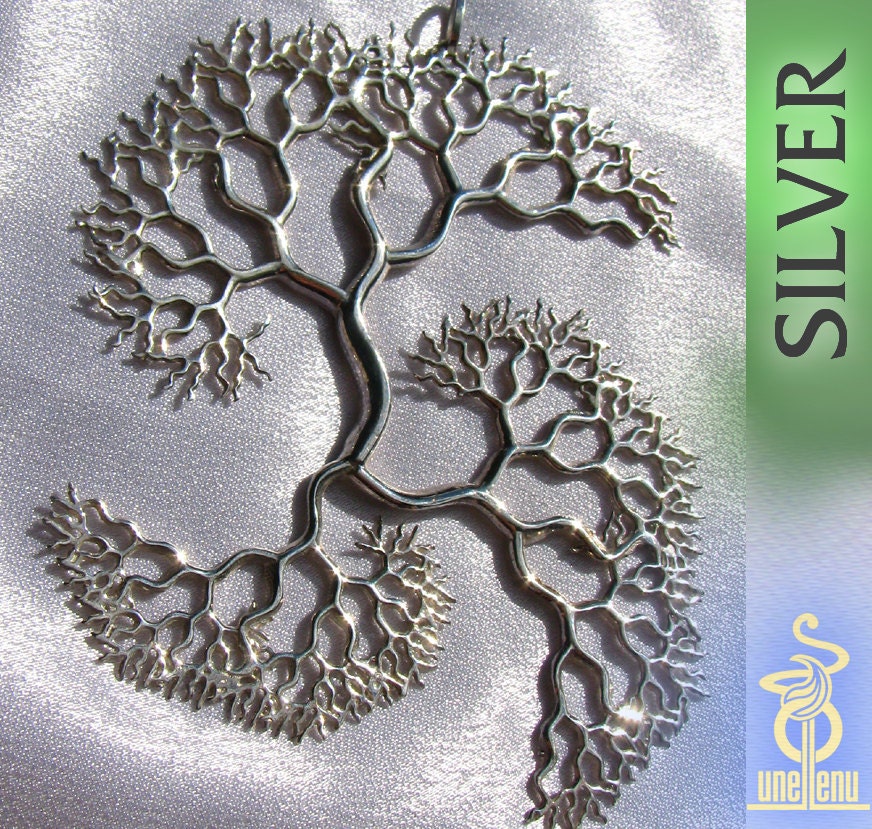 Sterling silver trefoil, lightning, coral, tree fractal pendant by unellenu