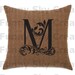 Alphabet Letter M Initial Print Flower Swirl - Burlap Digital Download Paper Word Text Typography Image Transfer To Pillows Tea Towels b088