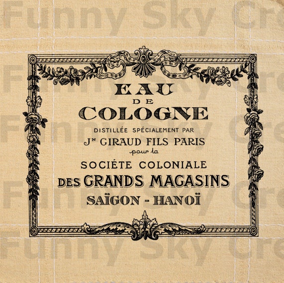 Cologne French Perfume Label Vintage - Burlap Digital Download Paper Image Transfer To Cushions Pillows Tote Bag Tea Towels b462