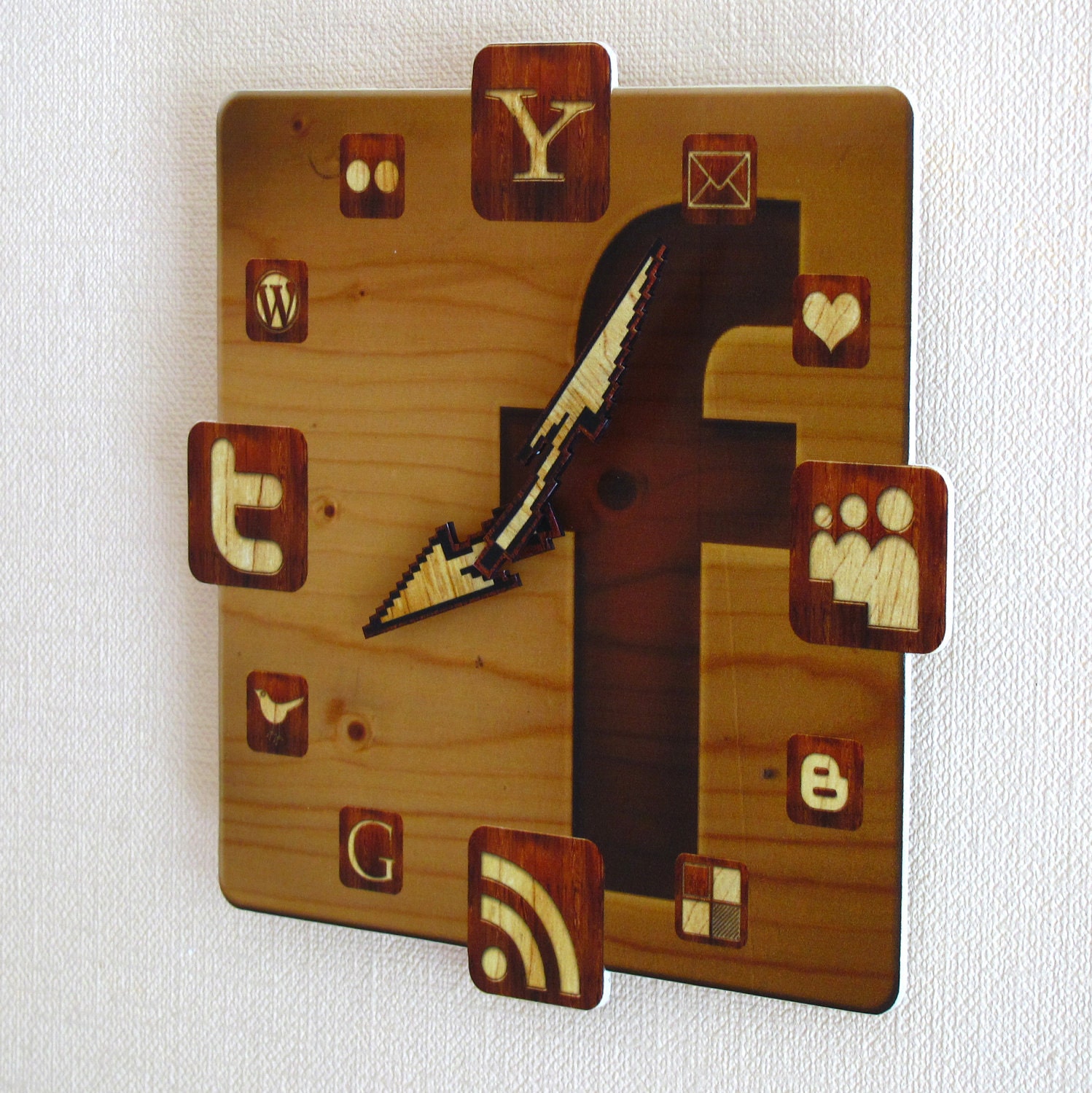 Facebook Wood Icon Wall Clock