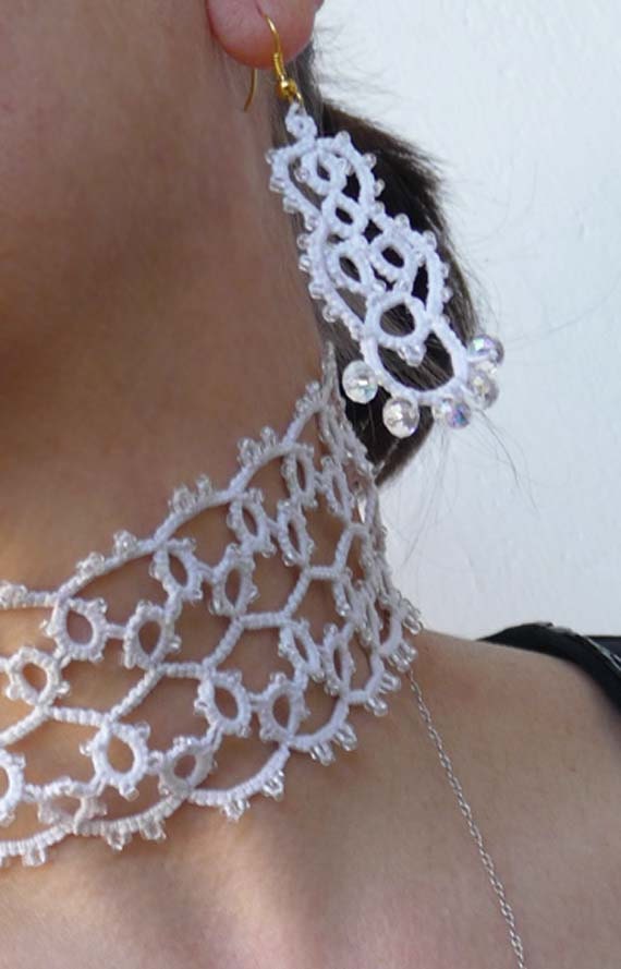 Handmade tatting earrings  and necklace .