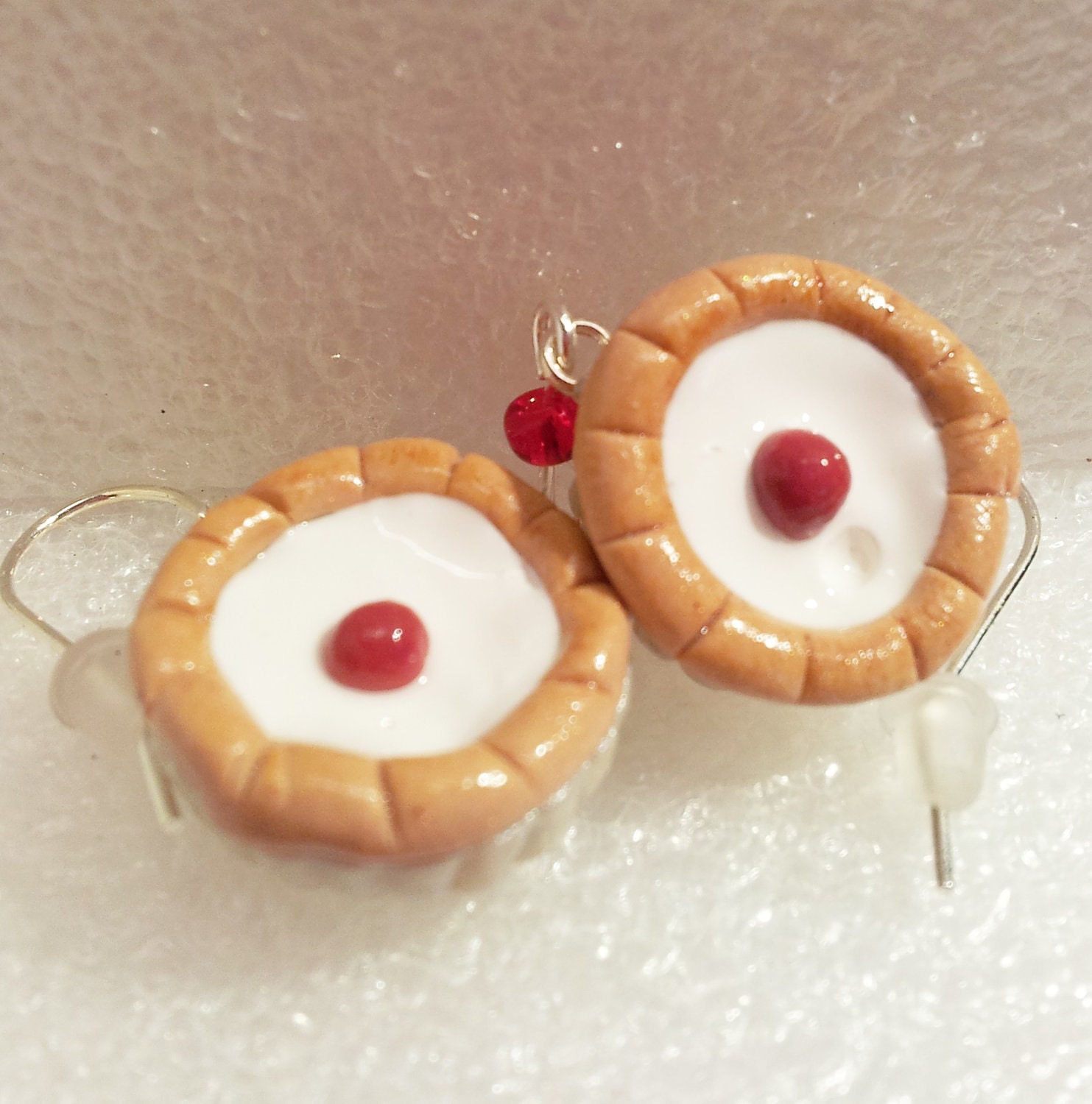 Cherry Bakewell Earrings. Polymer clay.
