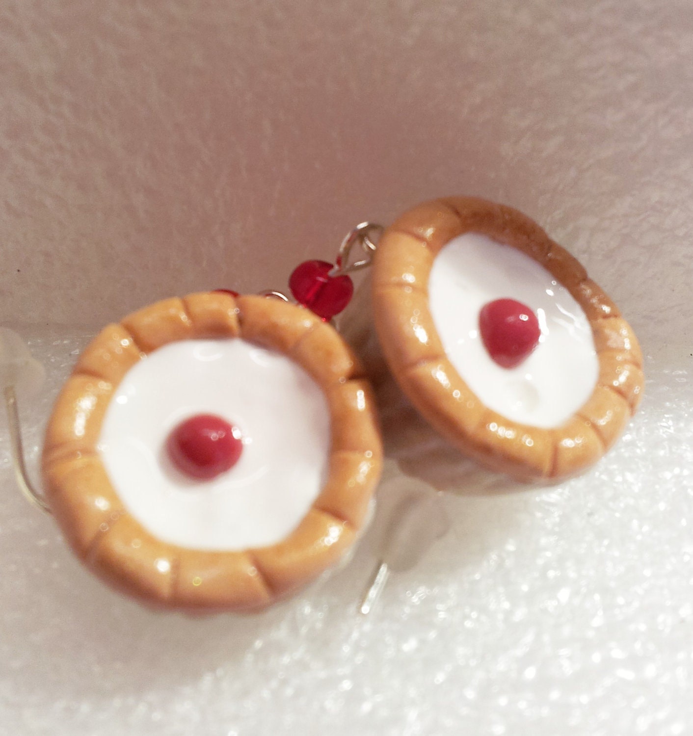 Cherry Bakewell Earrings. Polymer clay.