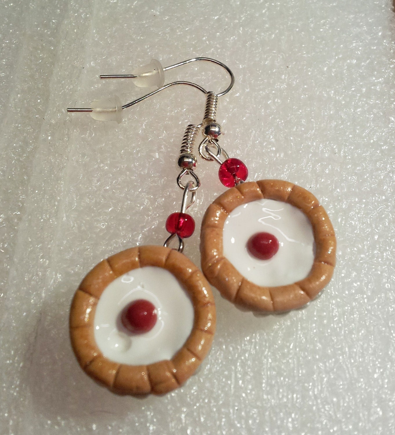 Cherry Bakewell Earrings. Polymer clay.