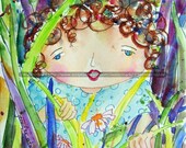 A 5" x 7" print of a watercolor painting of Genevieve titled, Wonder in the Weeds.
