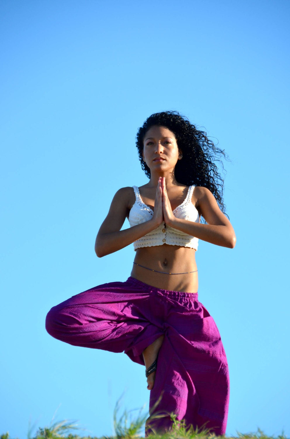 100% Organic Cotton Vibrant Jewel-Toned Deep Purple Harem Pants -Yoga Wear, Lounge Wear, Dance Wear, Spacious, Beautiful Colors