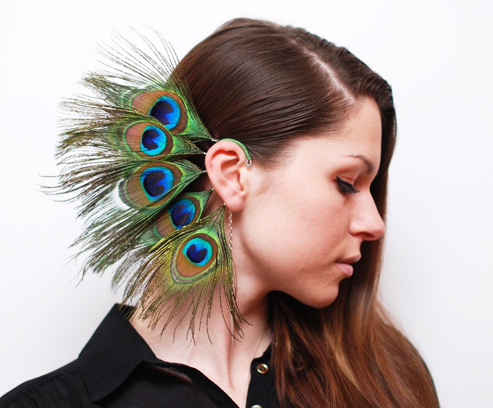 Feather Ear Cuff - Peacock's Eyes