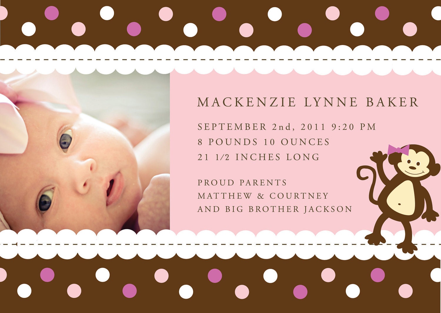 Buy evite announcements - Baby Girl or Baby Boy Brown Polka Dot Birth Announcement - Printable File