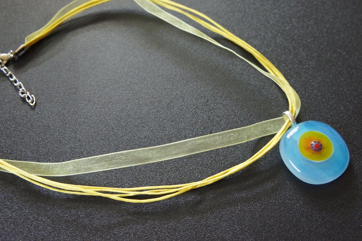 Bright Blue & Yellow (Glass-Fused) Necklace