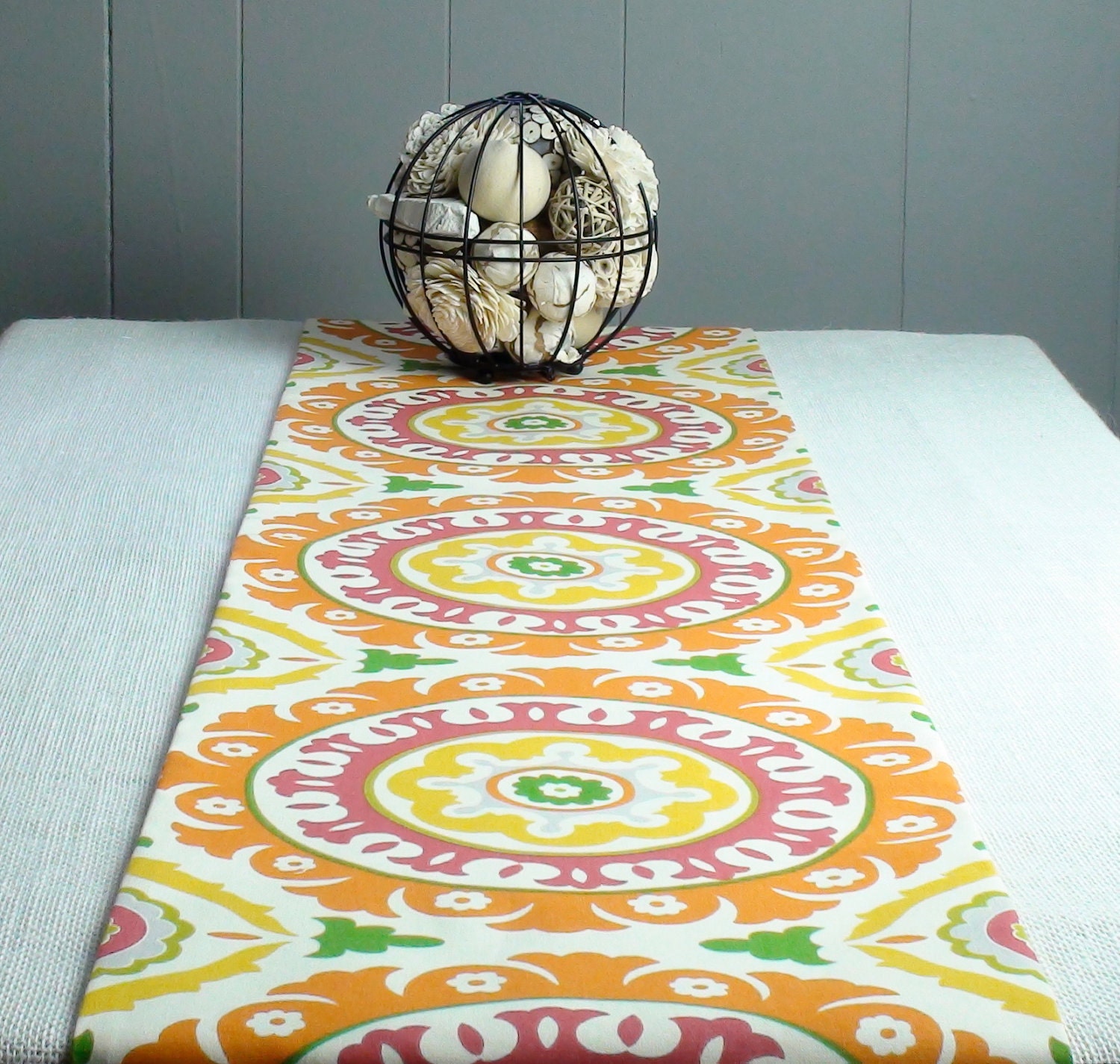 Orange Table Runner - Orange Color, Yellow, Red/Pink Color, Reversible  96 inch long Spring Table Runner