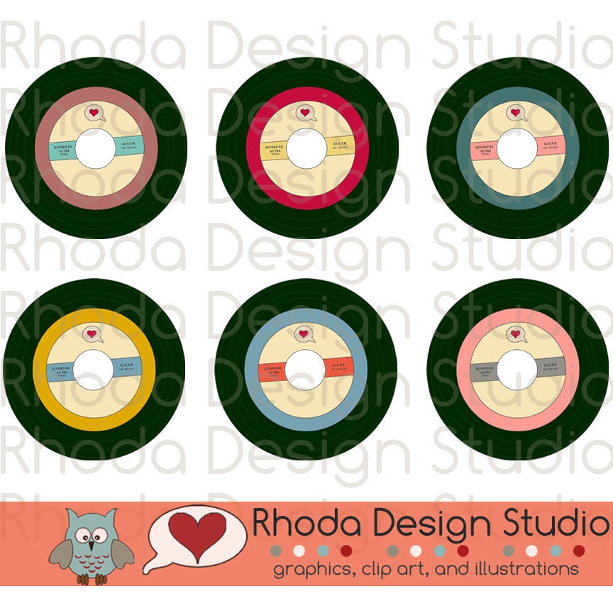 Retro Vinyl 45 Record Colored Images Digital Clip Art Vintage Music