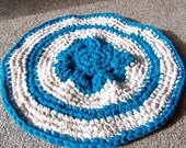 Turquoise Flower Rug - Crochet Rag Rug