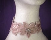 Slave-For-Love Baby Pink Collar with Handworked Lace and Silver Embroidery - Absolute Devotion