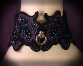 Peacock Lace Applique and Embroidered Lace Up Slave Collar/ Posture Collar, Hand Embellished with Swarovski Crystals