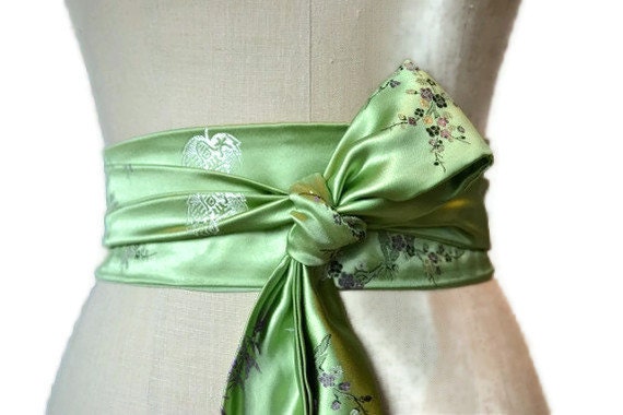 Spring Green Obi belt waist cincher asian brocade fabric sash  engagement party