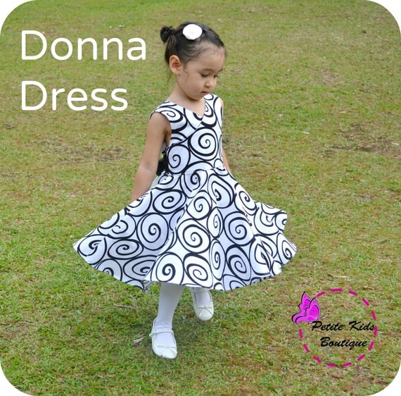 Donna Dress for Girls 12M-8Y  PDF Pattern & Instruction-crisscross front-low back-circle skirt-big bow