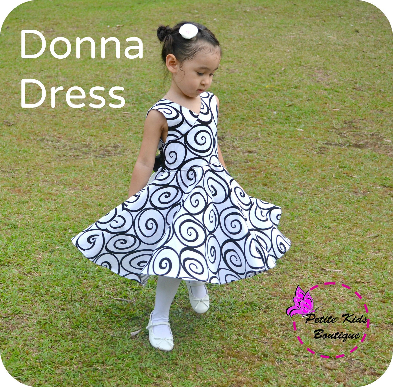 Donna Dress for Girls 12M-8Y  PDF Pattern & Instruction-crisscross front-low back-circle skirt-big bow