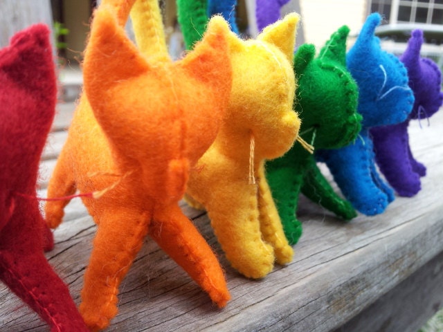 A Rainbow of 6 Handmade Cats/Kittens