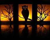 Night Owl Table Luminaries -- Set of 3 - 4" x 5" each Cut Paper