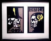 Sugar Skull Day of the Dead Framed Paper Cut Steam Punk Valentine's gift amor eterno Gray Yellow