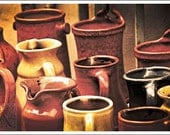 Pottery - Signed photo 8 x 12 - BOGO sale - vessels ceramic pitcher yellow red vintage porcelain faience home decor housewarming kitchen