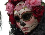 Day of the dead - Signed photo 8 x 12 - BOGO sale - Carnival of Venice mask costume red black masquerade mystery pink gothic