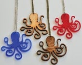 Octopus Silhouette Necklace -Handmade - Laser Cut