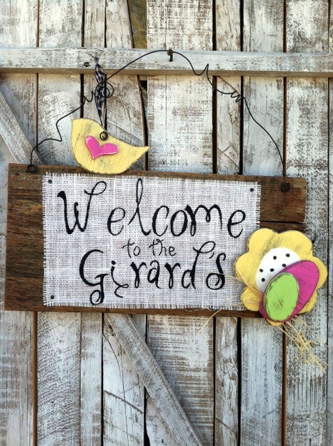 Easter Spring Personalized Welcome Burlap Sign Door Hanger