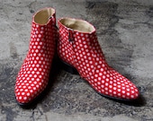 white polka dots with red beatle boots  - FREE SHIPPING