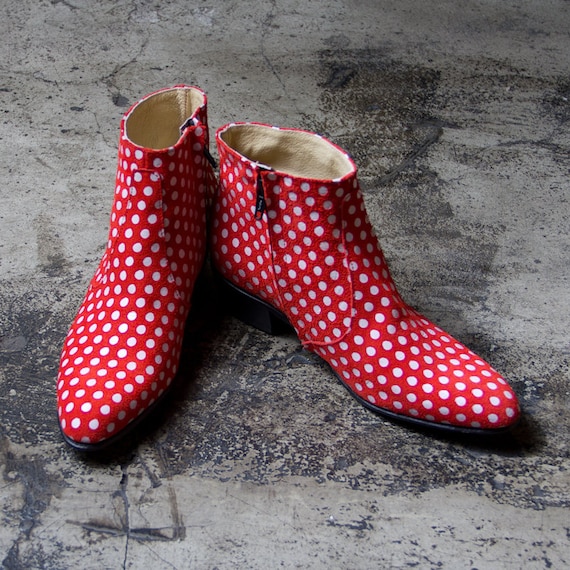 white polka dots with red beatle boots  - FREE SHIPPING