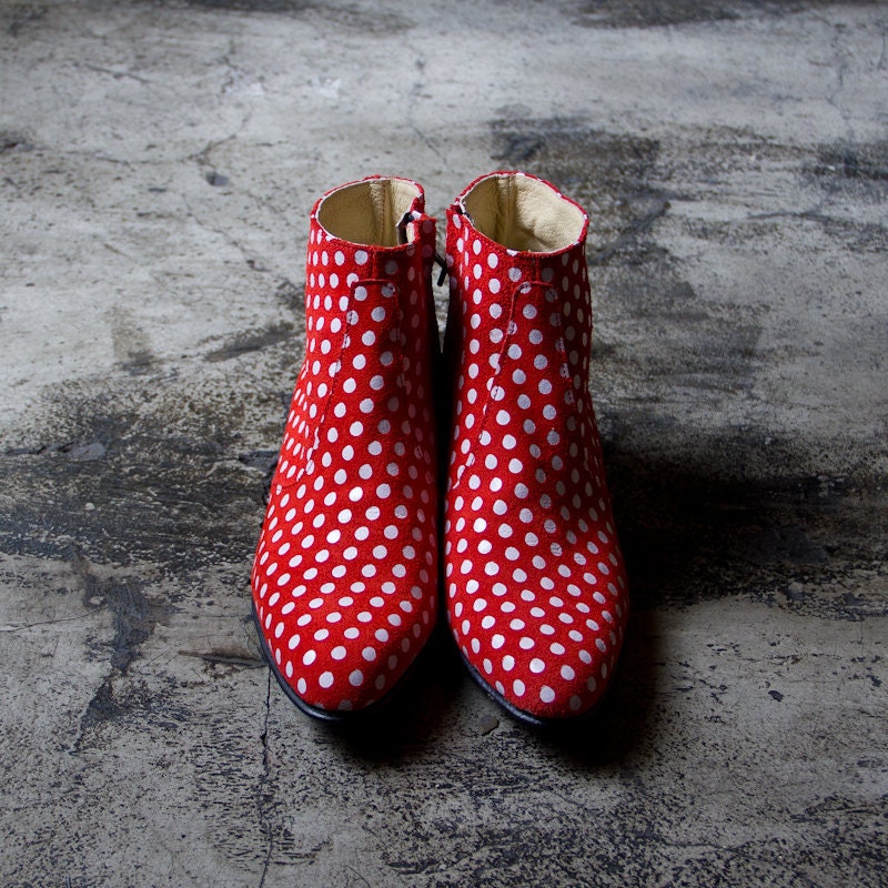 white polka dots with red beatle boots  - FREE SHIPPING