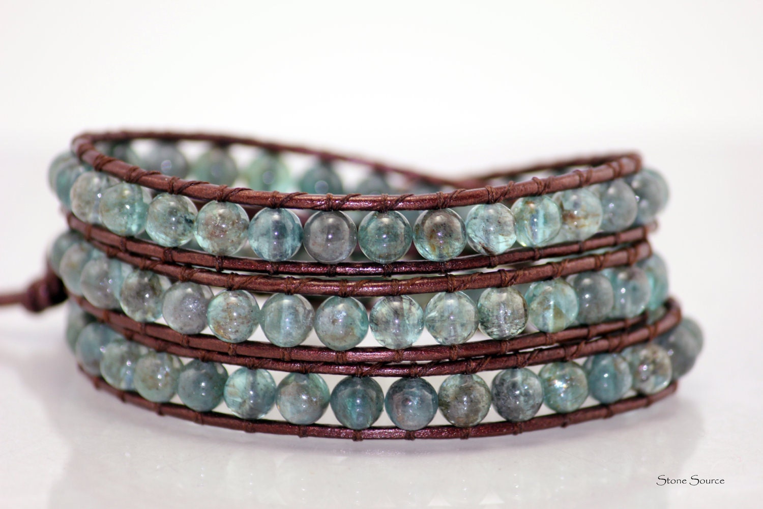 Kyanite Leather Wrap Bracelet - Chan Luu Style - Brown Leather