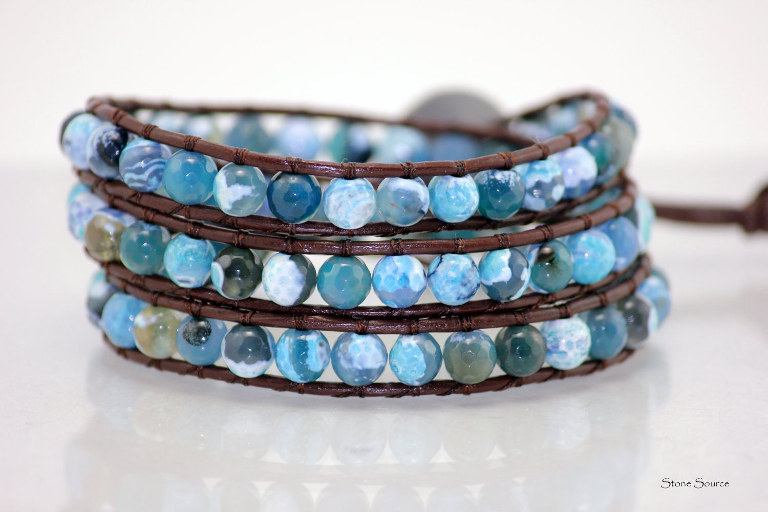 Turquoise Leather Wrap Bracelet - Beaded - Chan Luu Style