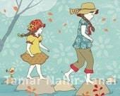 Sisters Walking On Rocks Greeting Card