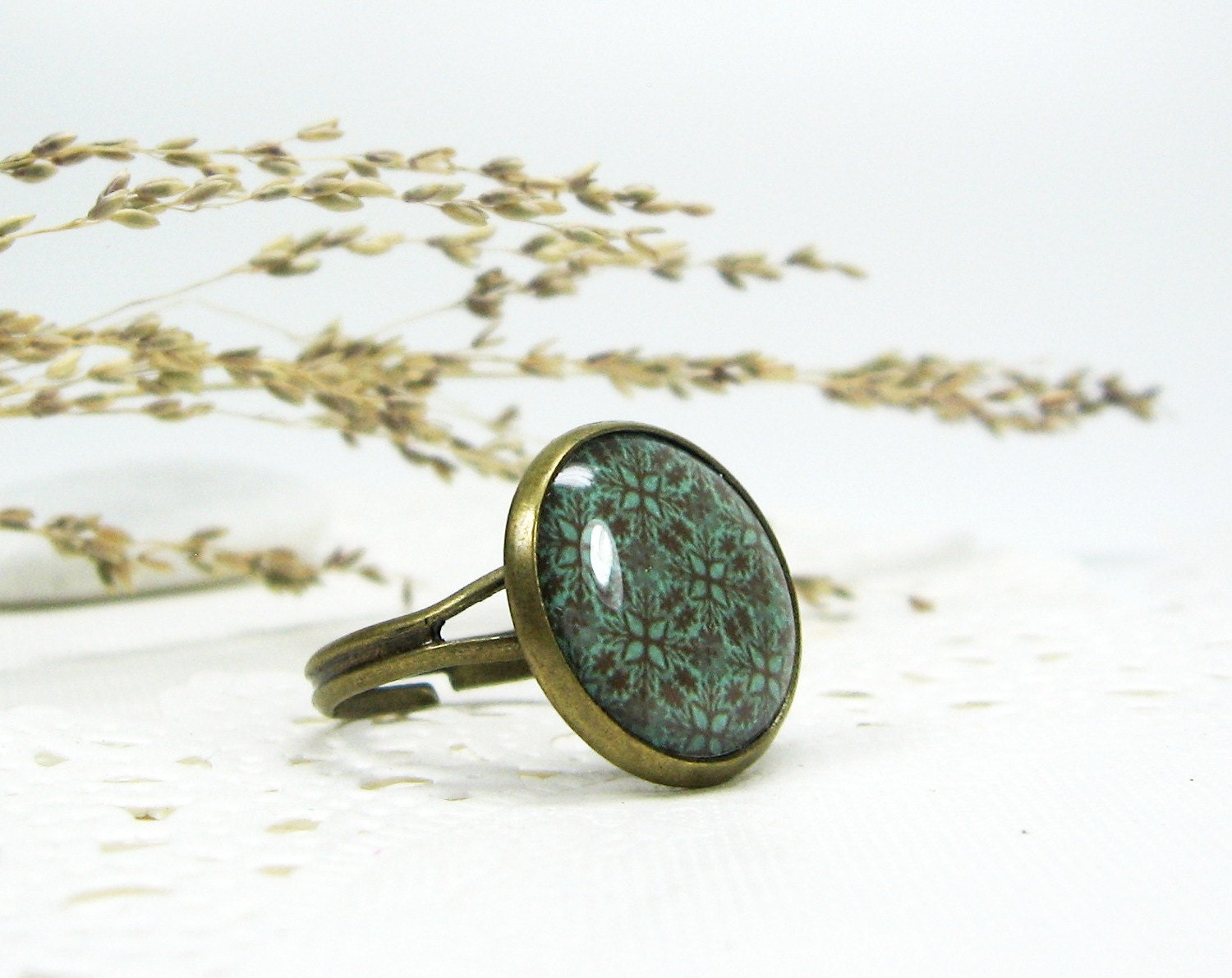 Green Brown Ring adjustable,Turquoise, Mint Green, Rustic, Geometric (0-16R) - Free shipping, Fashion and Trends