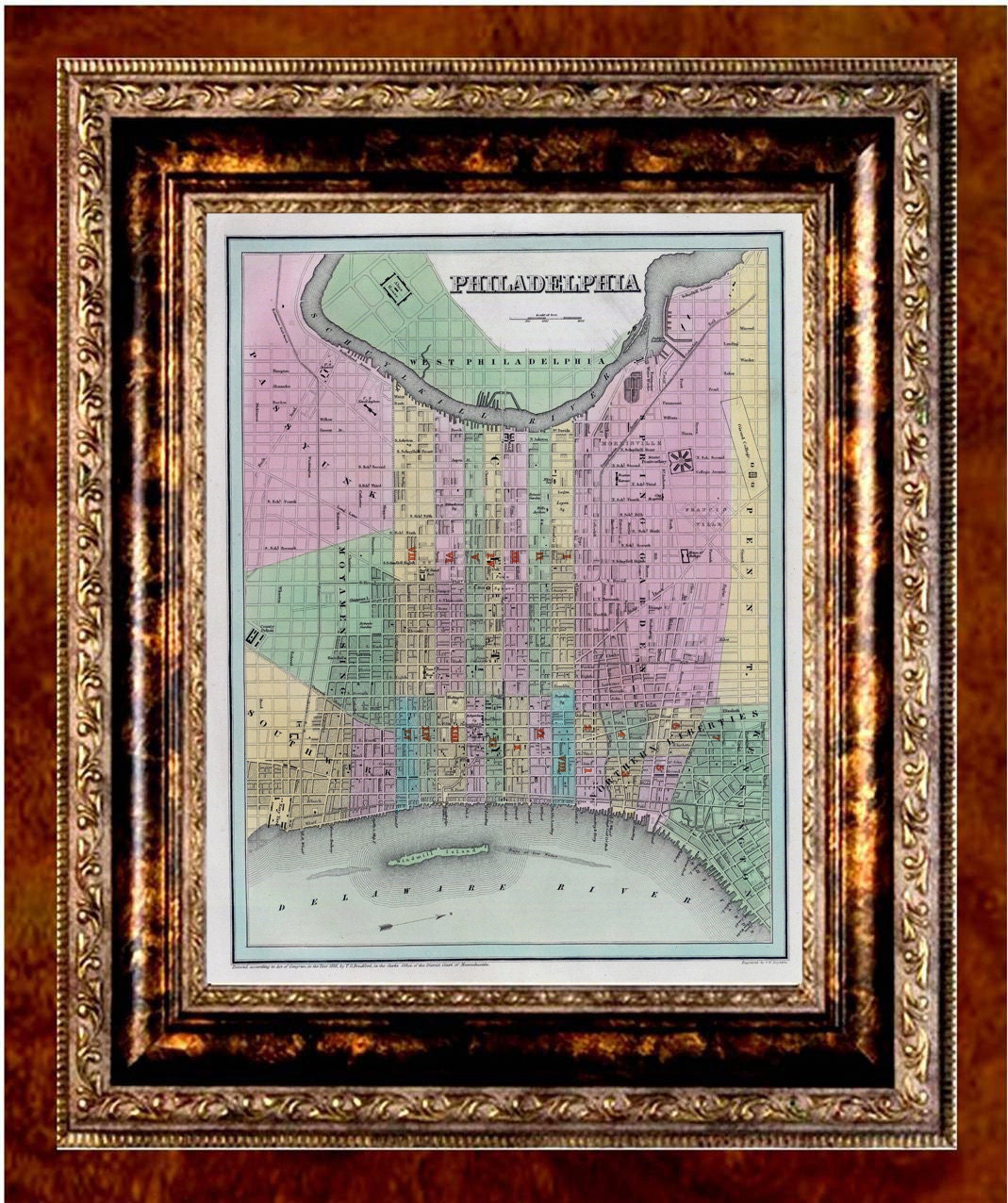 Philidelphia Map Print - 1838 Map of Philidelphia Printed on Parchment Paper