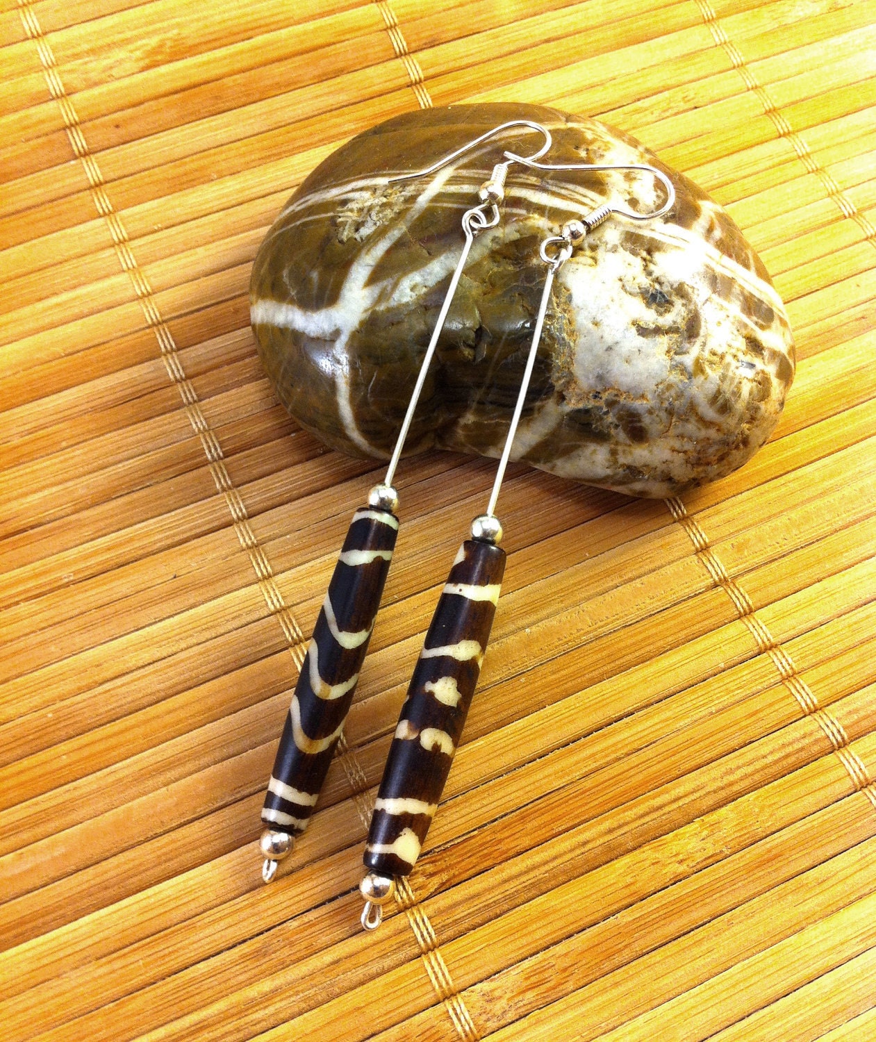 BACKBONE - Batik & Silver Drop Earrings
