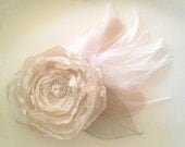 PERFECT ELEGANCE--Bridal Hairpiece with Ivory Silk, Chiffon, Crystals, & Feathers