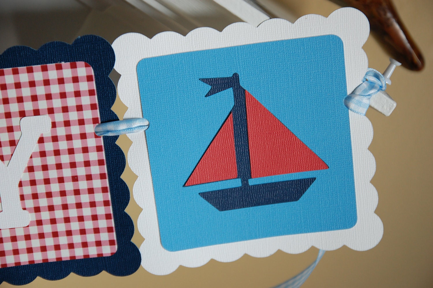 Sailboat Happy Banner, Happy Birthday Banner, Nautical Birthday Banner, Sailboat Birthday, Red, White, Navy and Blue