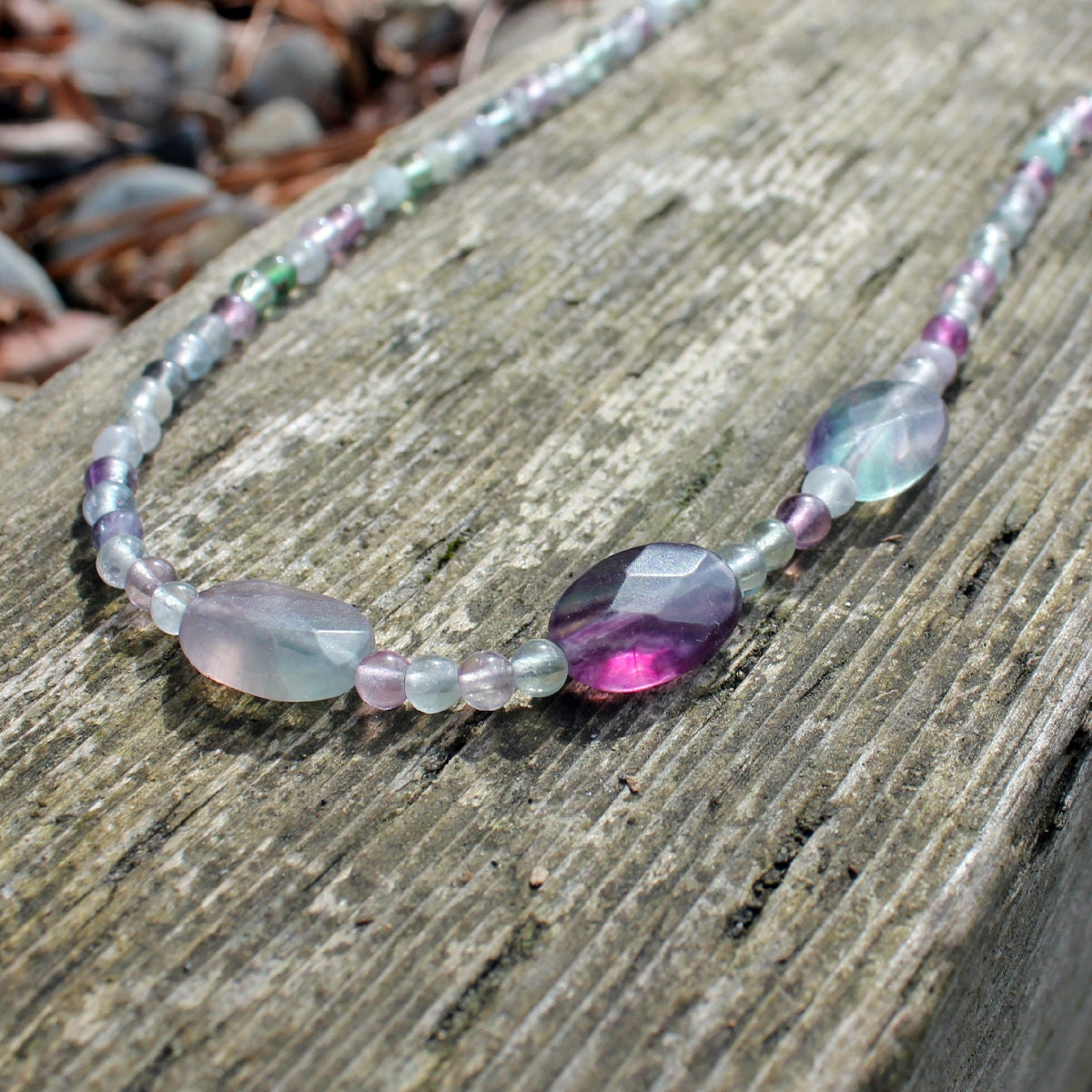 Rainbow Fluorite Necklace - Pastel Gemstones - Adjustable length