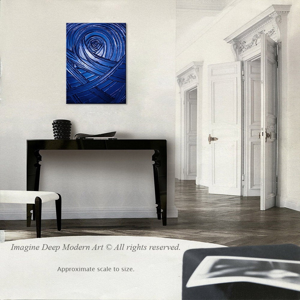 Blue Painting Indigo Royal Navy Blue - Healing Sapphire Creation - 18x24 High Quality Original Textural Sculptural Impasto Modern Fine Art