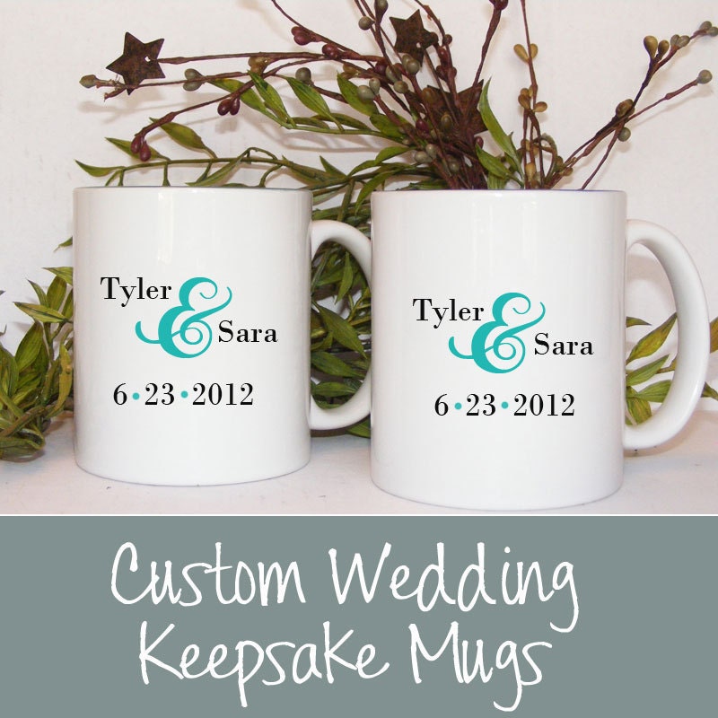 Custom Mr and Mrs Mug Set  Wedding date with Bride and Groom Names personalized coffee mug keepsake favor gifts